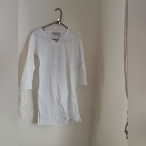 First Vision By Shirin Blouse Women Medium White V-Neck Tunic Academia Versatile